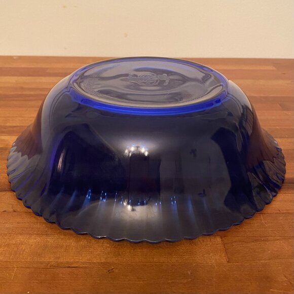 Colorex Cobalt Blue Glass Serving Bowl with Fluted Edge Made in Brazil - Picture 3 of 5